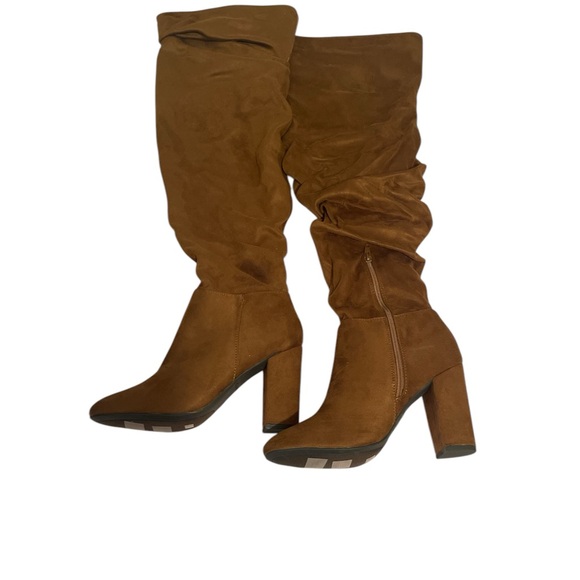 NWOT Brown  Thigh High  Boots with Chunky Heel - Picture 1 of 12